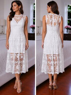 NWT Bronx & Banco Poppy White Lace Midi Dress $550